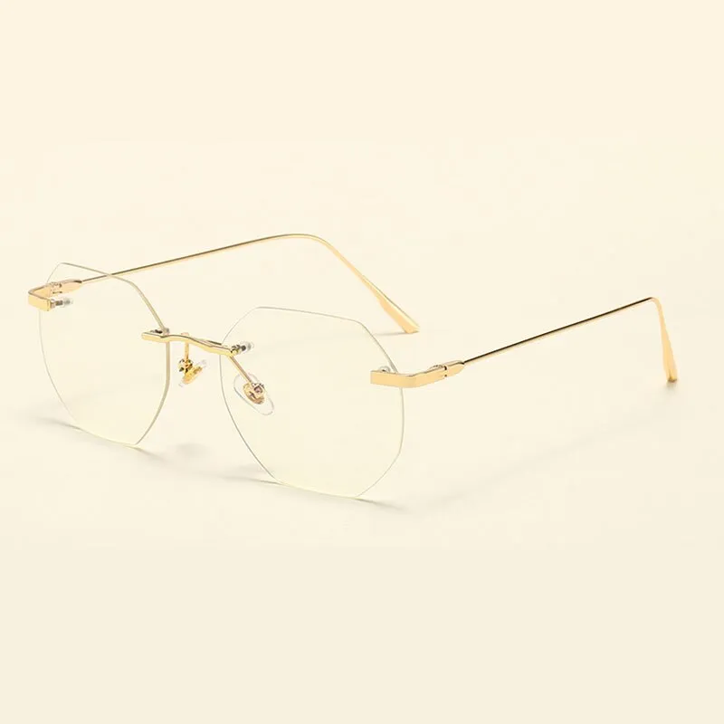Hotony Men's Rimless Polygon Alloy Frame Spring Hinge Eyeglasses 6213