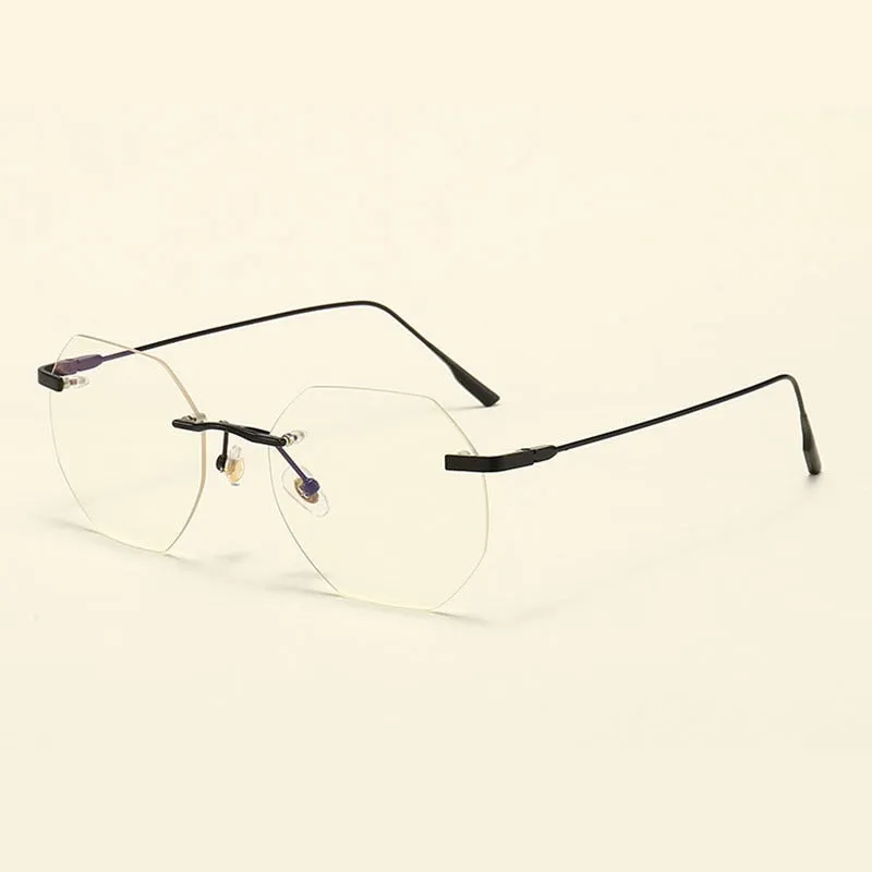 Hotony Men's Rimless Polygon Alloy Frame Spring Hinge Eyeglasses 6213