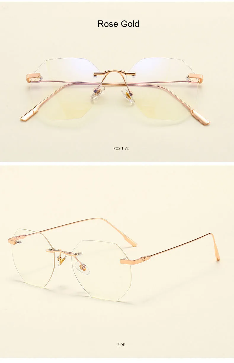 Hotony Men's Rimless Polygon Alloy Frame Spring Hinge Eyeglasses 6213