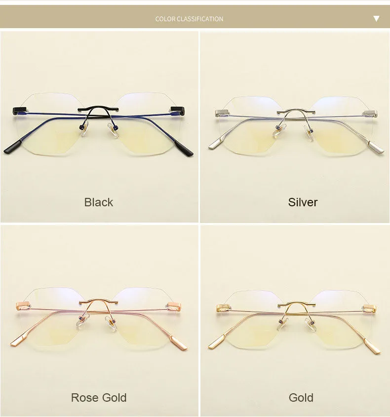 Hotony Men's Rimless Polygon Alloy Frame Spring Hinge Eyeglasses 6213