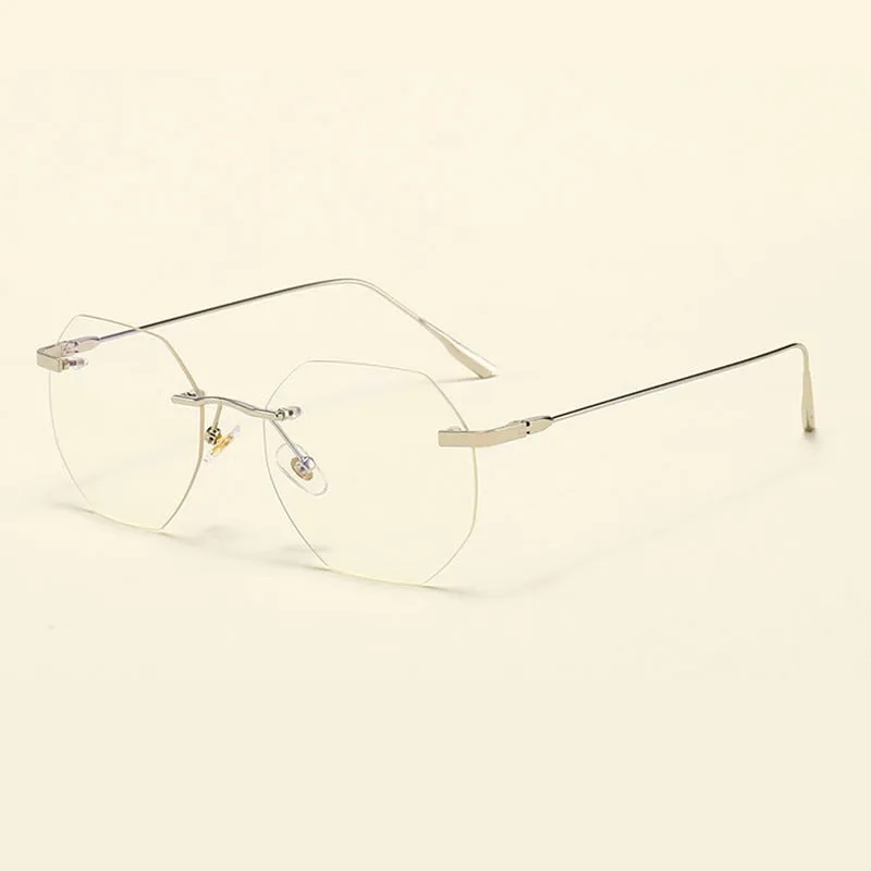 Hotony Men's Rimless Polygon Alloy Frame Spring Hinge Eyeglasses 6213
