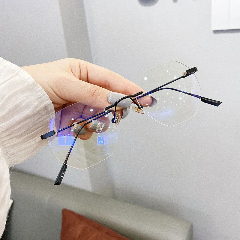 Hotony Men's Rimless Polygon Alloy Frame Spring Hinge Eyeglasses 6213