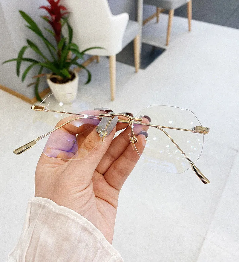 Hotony Men's Rimless Polygon Alloy Frame Spring Hinge Eyeglasses 6213