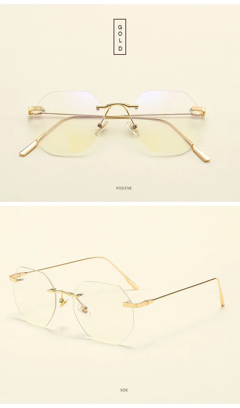 Hotony Men's Rimless Polygon Alloy Frame Spring Hinge Eyeglasses 6213