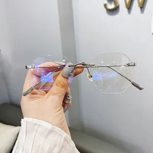 Hotony Men's Rimless Polygon Alloy Frame Spring Hinge Eyeglasses 6213