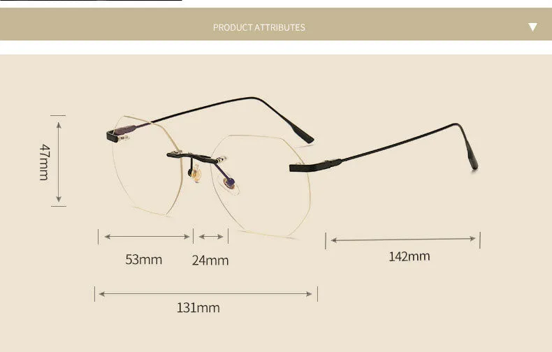 Hotony Men's Rimless Polygon Alloy Frame Spring Hinge Eyeglasses 6213