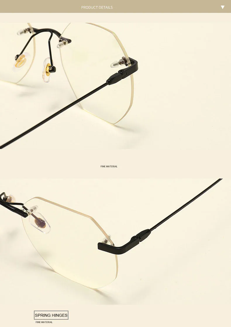 Hotony Men's Rimless Polygon Alloy Frame Spring Hinge Eyeglasses 6213