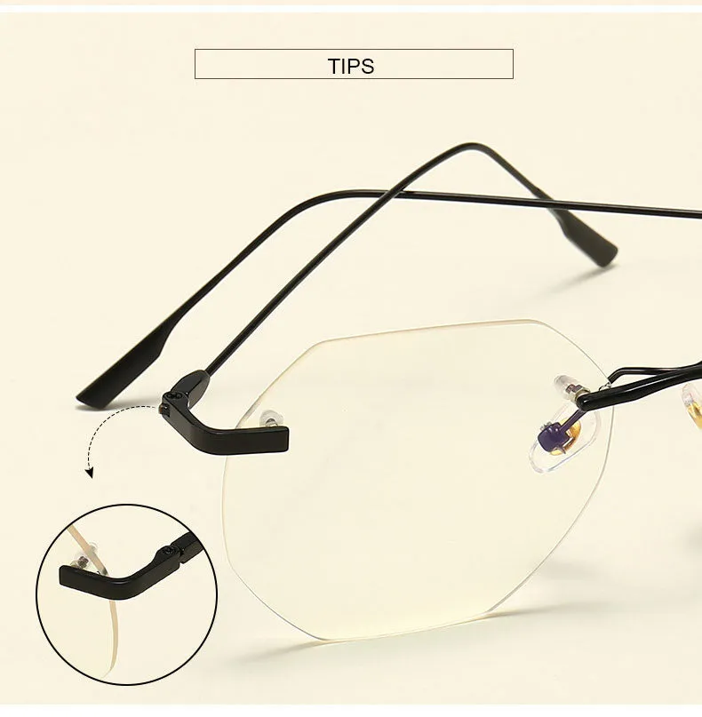 Hotony Men's Rimless Polygon Alloy Frame Spring Hinge Eyeglasses 6213