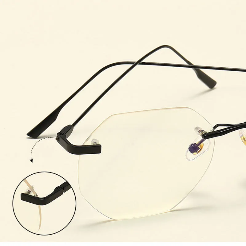 Hotony Men's Rimless Polygon Alloy Frame Spring Hinge Eyeglasses 6213
