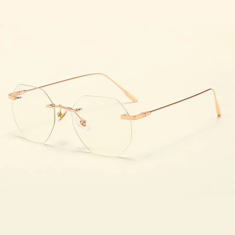 Hotony Men's Rimless Polygon Alloy Frame Spring Hinge Eyeglasses 6213