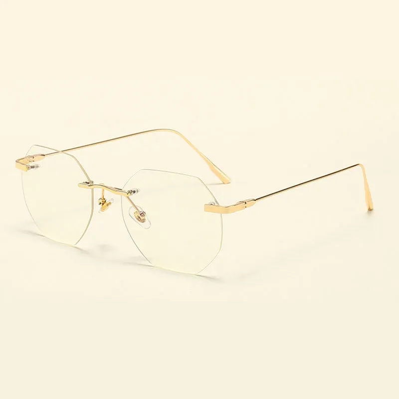 Hotony Men's Rimless Polygon Alloy Frame Spring Hinge Eyeglasses 6213
