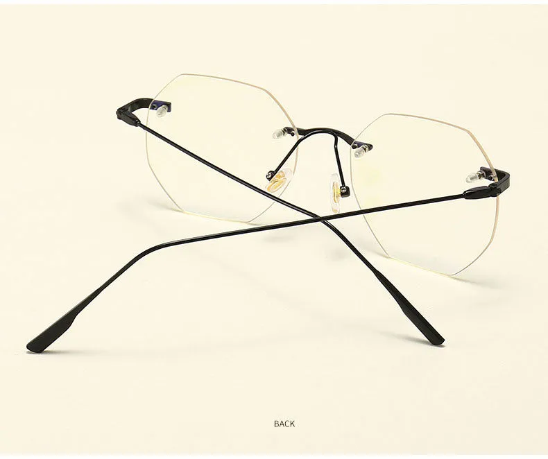 Hotony Men's Rimless Polygon Alloy Frame Spring Hinge Eyeglasses 6213