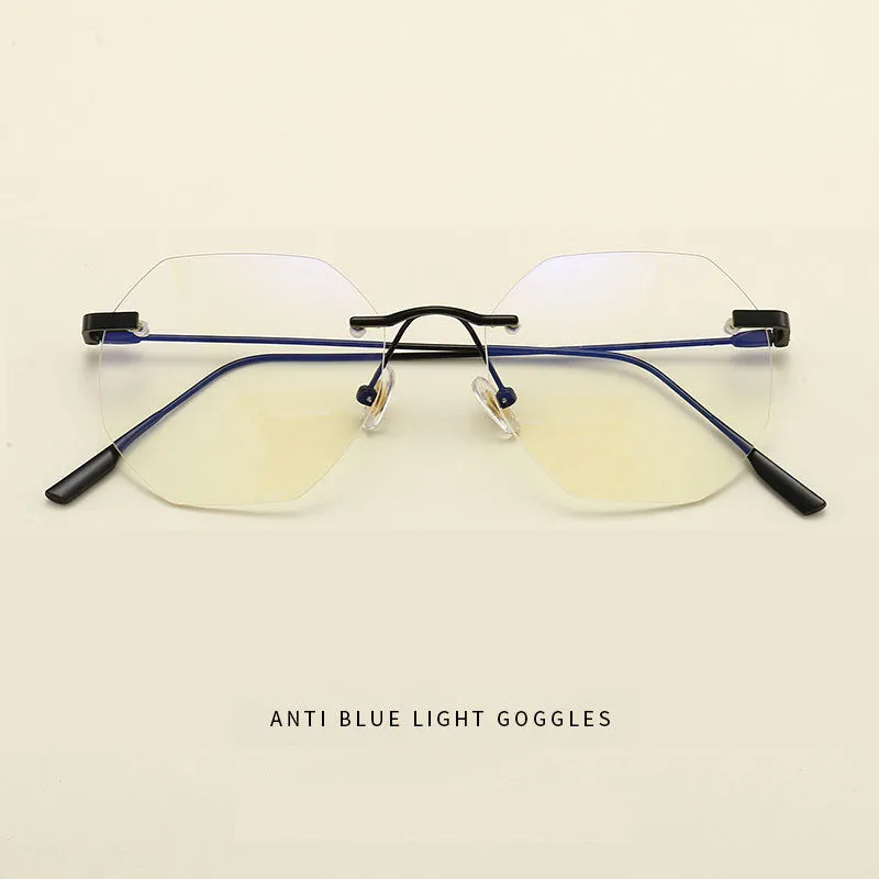 Hotony Men's Rimless Polygon Alloy Frame Spring Hinge Eyeglasses 6213