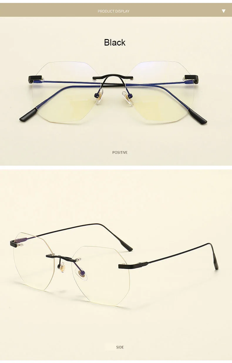 Hotony Men's Rimless Polygon Alloy Frame Spring Hinge Eyeglasses 6213