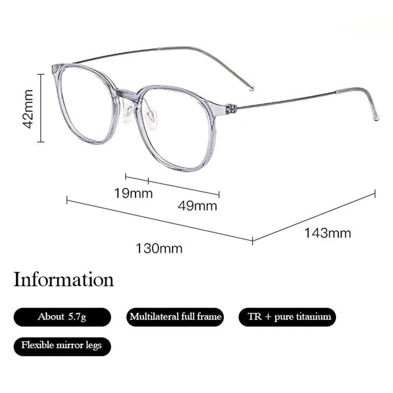 Hotony Unisex Full Rim Round Square Tr 90 Acetate Aluminum Eyeglasses 822m