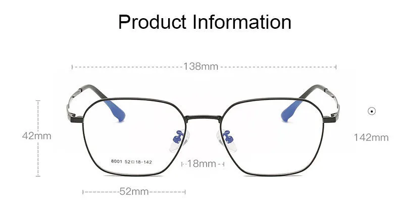 Hotony Unisex Full Rim Square Alloy Frame Eyeglasses 8001