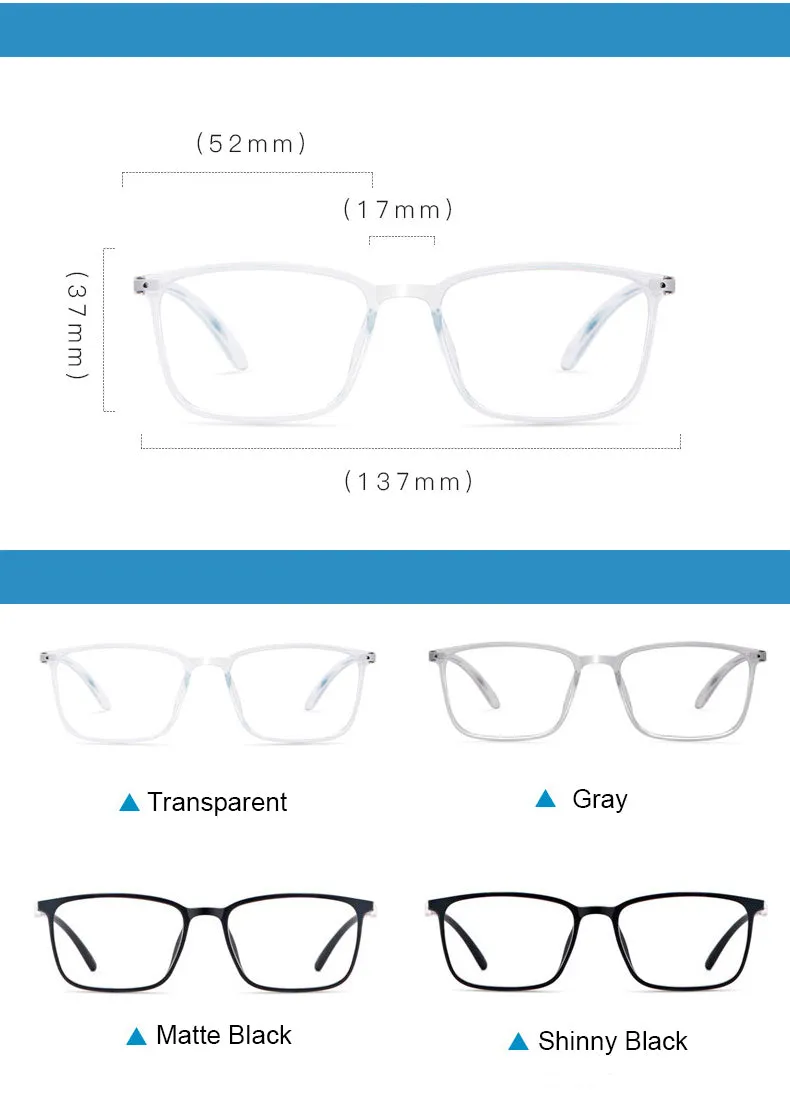 Hotony Unisex Full Rim Square TR 90 Resin Frame Eyeglasses 6633