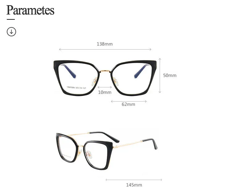 Hotony Woman's Full Rim Cat Eye TR 90 Resin Alloy Frame Eyeglasses 7001