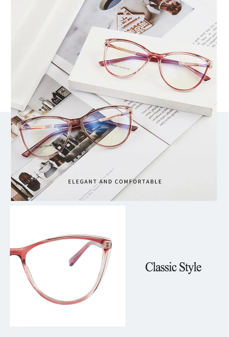 Hotony Woman's Full Rim Cat Eye TR 90 Resin Alloy Frame Eyeglasses 7001