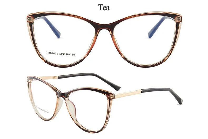 Hotony Woman's Full Rim Cat Eye TR 90 Resin Alloy Frame Eyeglasses 7001