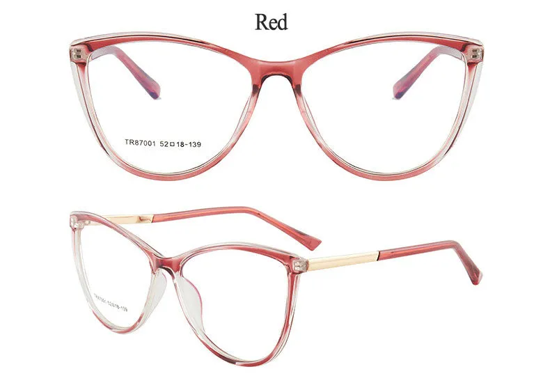 Hotony Woman's Full Rim Cat Eye TR 90 Resin Alloy Frame Eyeglasses 7001