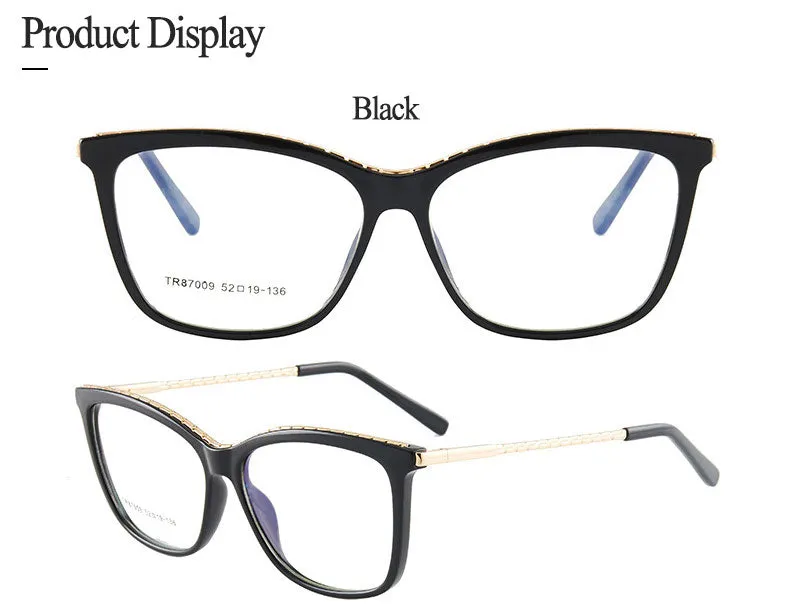 Hotony Woman's Full Rim Square TR 90 Resin Alloy Frame Eyeglasses 7009
