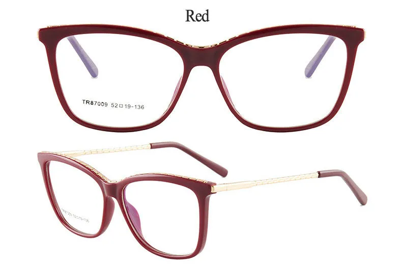 Hotony Woman's Full Rim Square TR 90 Resin Alloy Frame Eyeglasses 7009