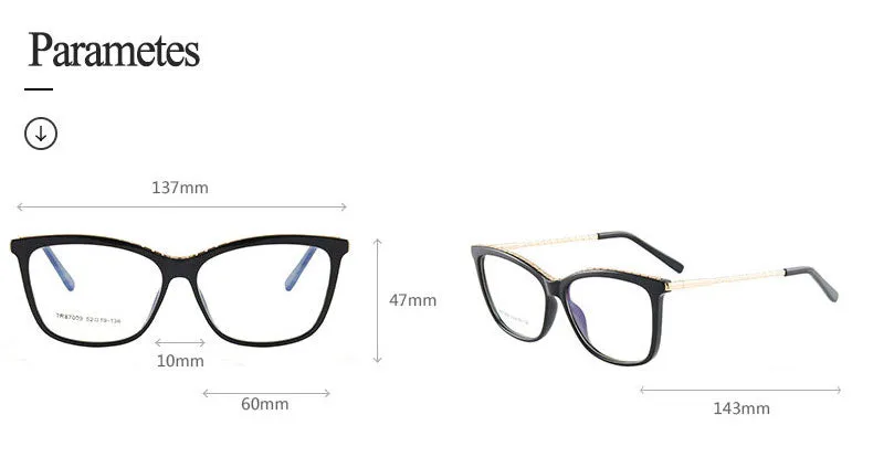 Hotony Woman's Full Rim Square TR 90 Resin Alloy Frame Eyeglasses 7009