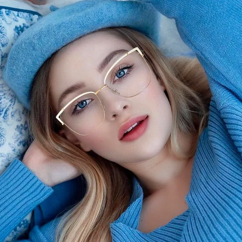 Hotony Women's Full Rim Cat Eye Alloy Frame Eyeglasses 95731