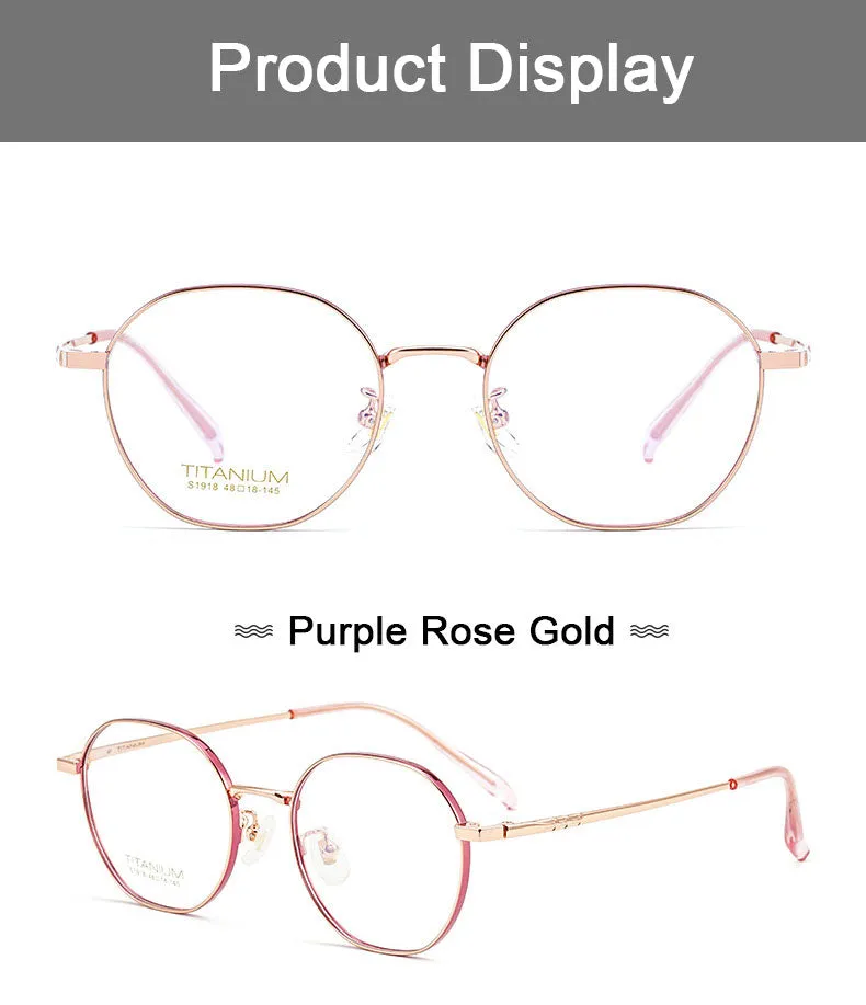 Hotony Women's Full Rim Round Titanium Frame Eyeglasses S1918