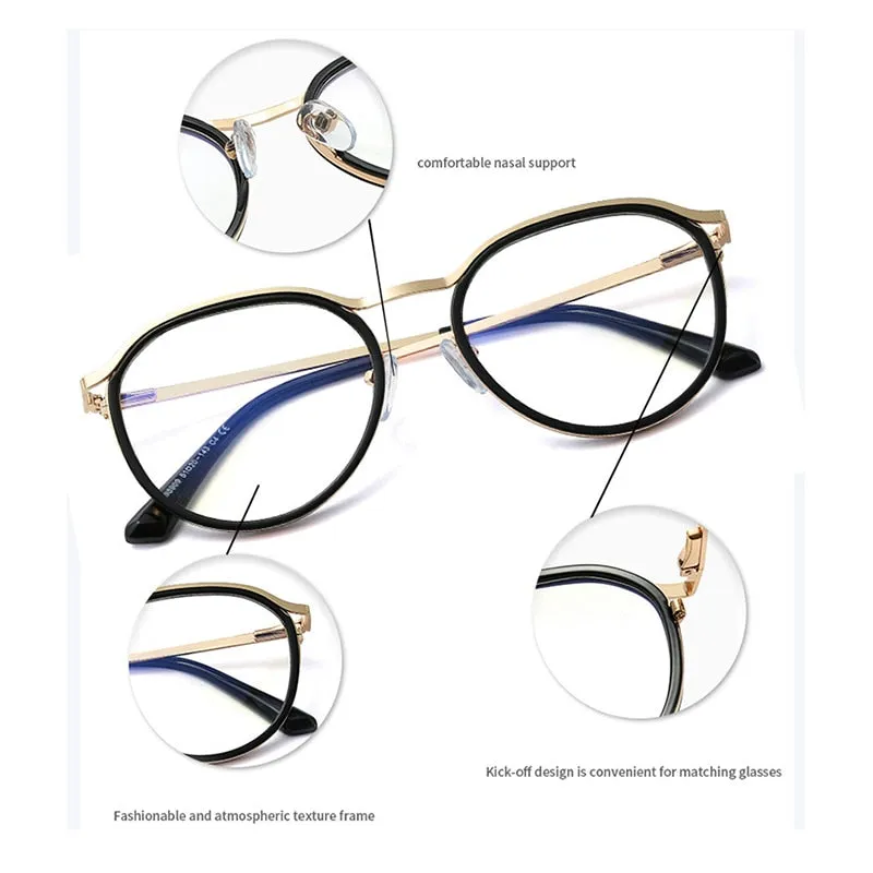 Hotony Women's Full Rim Round TR 90 Resin Alloy Frame Eyeglasses 95909
