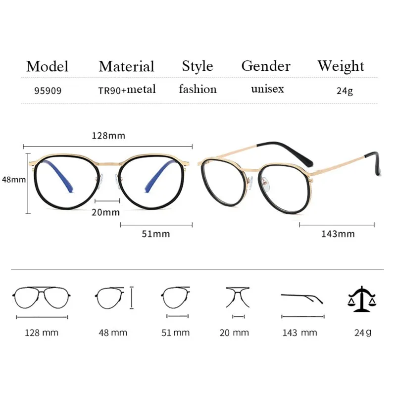 Hotony Women's Full Rim Round TR 90 Resin Alloy Frame Eyeglasses 95909