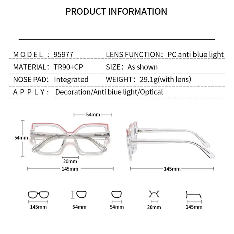 Hotony Women's Full Rim Square Cat Eye Alloy Eyeglasses 95977