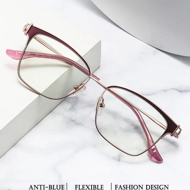 Hotony Women's Full Rim Square Tr 90 Alloy Eyeglasses Js8612