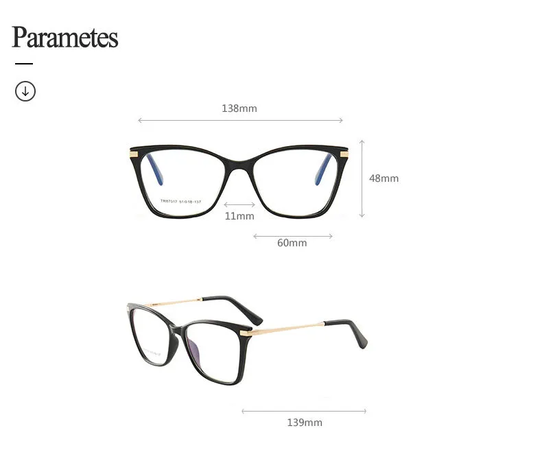 Hotony Women's Full Rim TR 90 Resin Cat Eye Frame Eyeglasses 7017