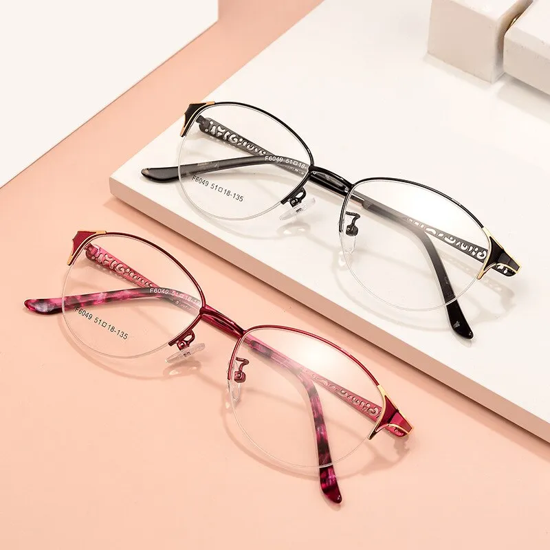 Hotony Women's Semi Rim Oval Alloy Eyeglasses F6049