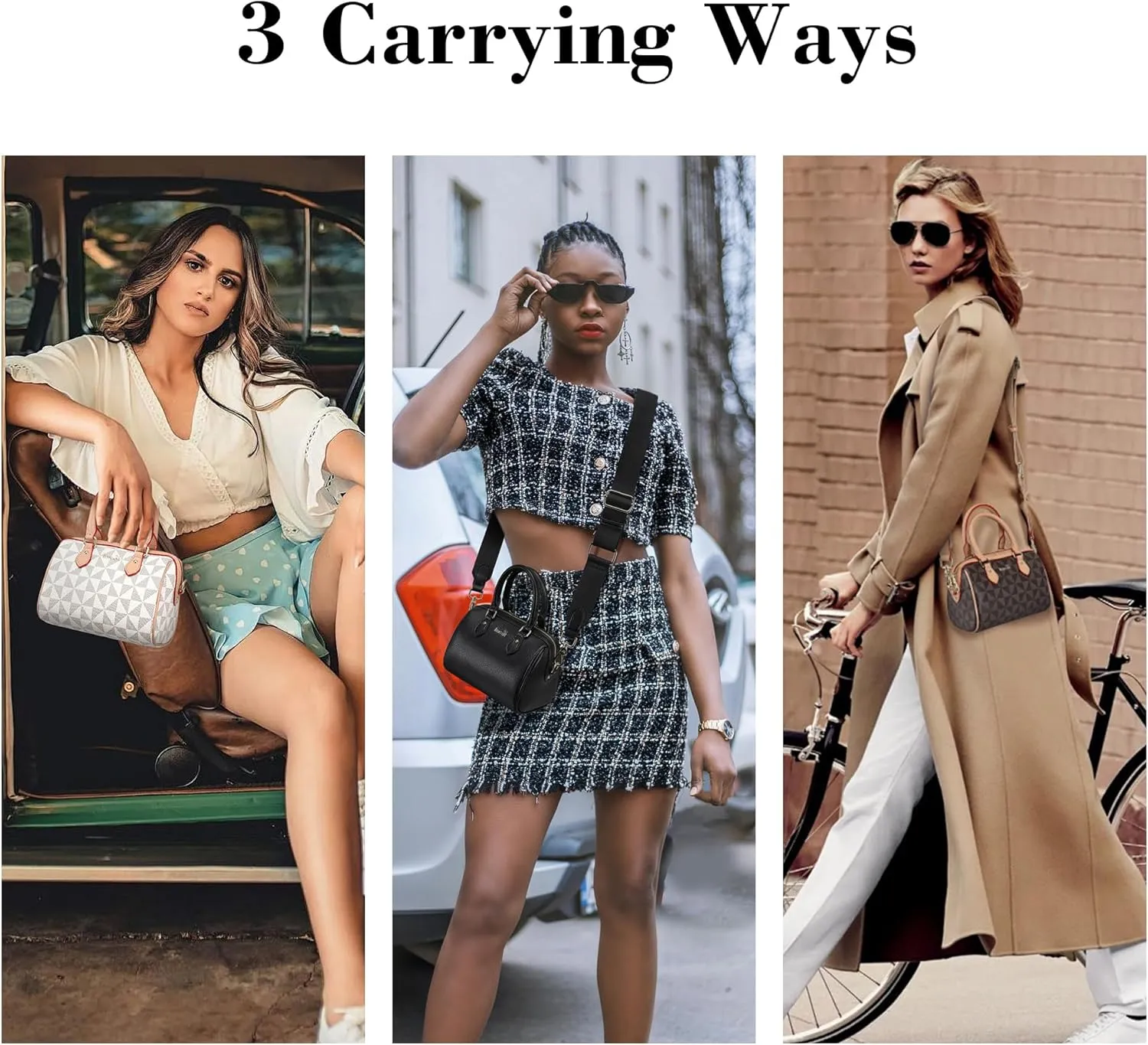 INICAT Mini Purse Small Satchel Top-Handle Handbag Boston Barrel Travel Bags for Women with Detachable Crossbody Strap