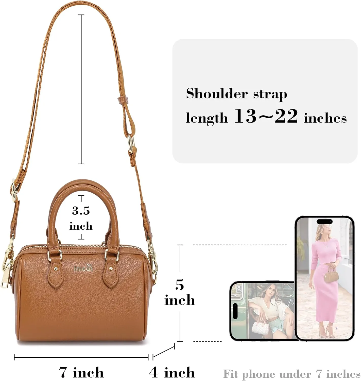 INICAT Mini Purse Small Satchel Top-Handle Handbag Boston Barrel Travel Bags for Women with Detachable Crossbody Strap