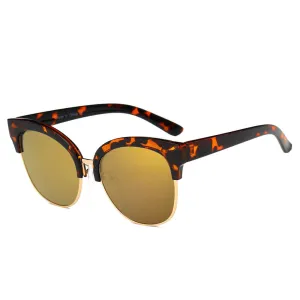 JENISON | Flat Mirrored Lens Clubmaster Horned Rim Sunglasses