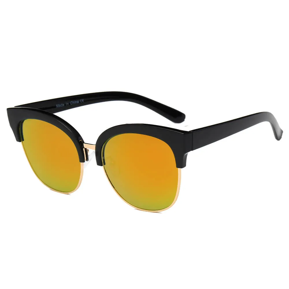 JENISON | Flat Mirrored Lens Clubmaster Horned Rim Sunglasses
