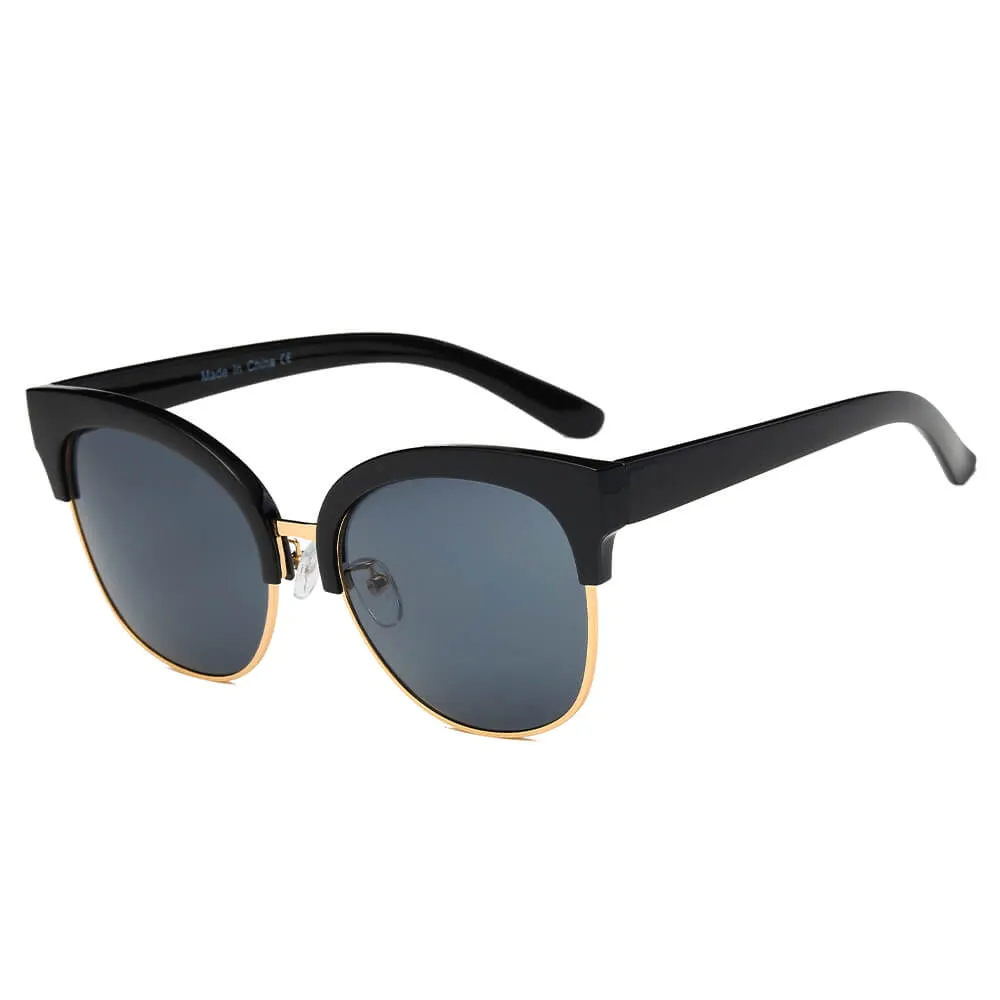 JENISON | Flat Mirrored Lens Clubmaster Horned Rim Sunglasses