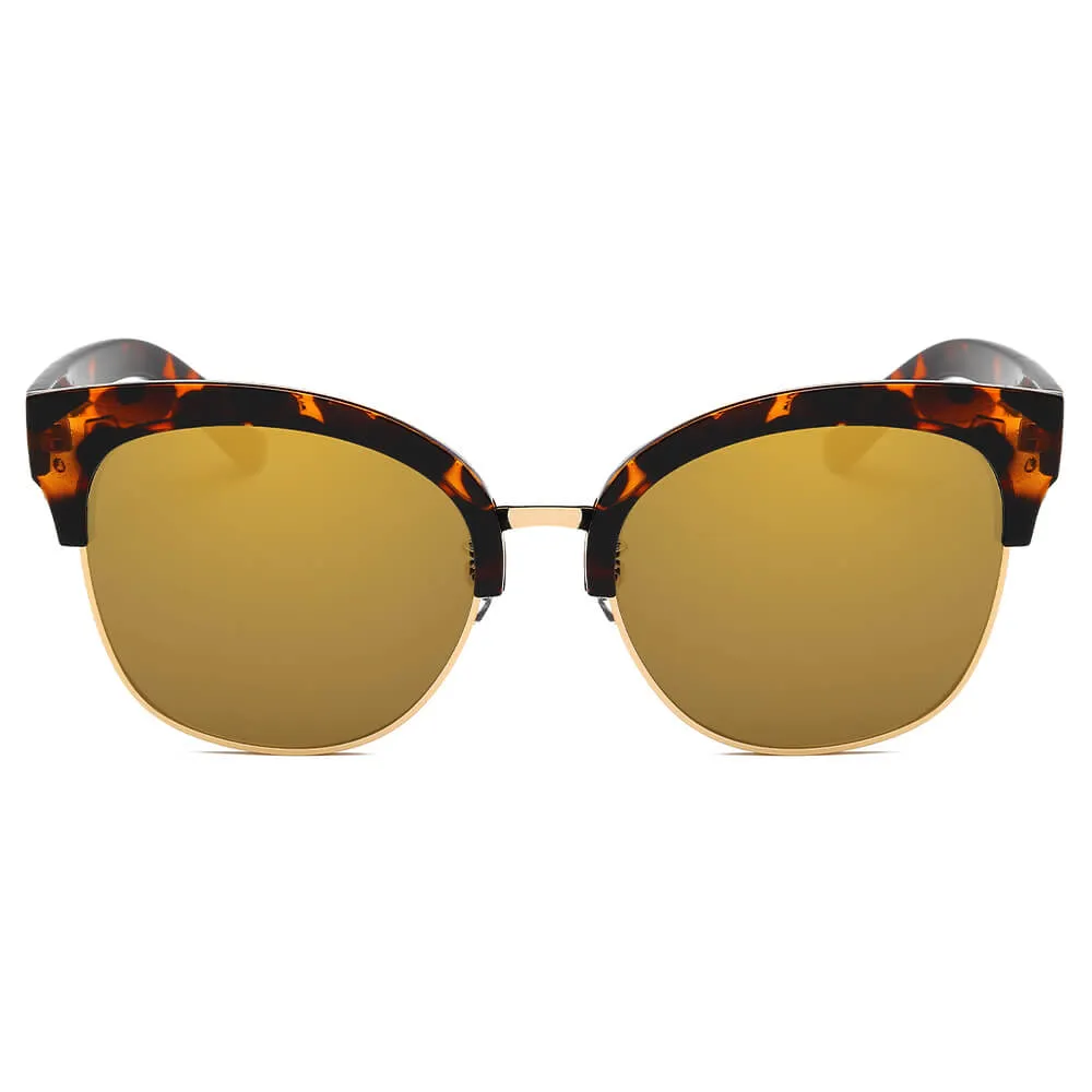 JENISON | Flat Mirrored Lens Clubmaster Horned Rim Sunglasses
