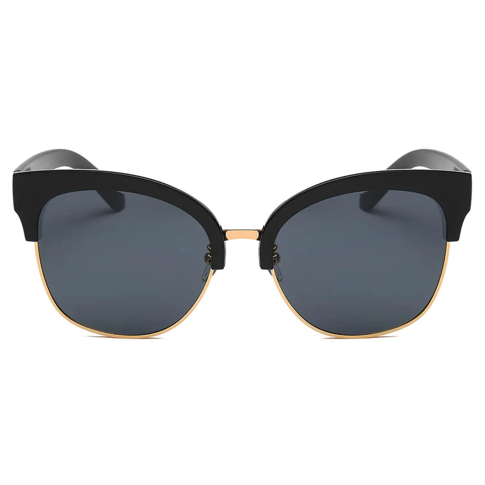 JENISON | Flat Mirrored Lens Clubmaster Horned Rim Sunglasses