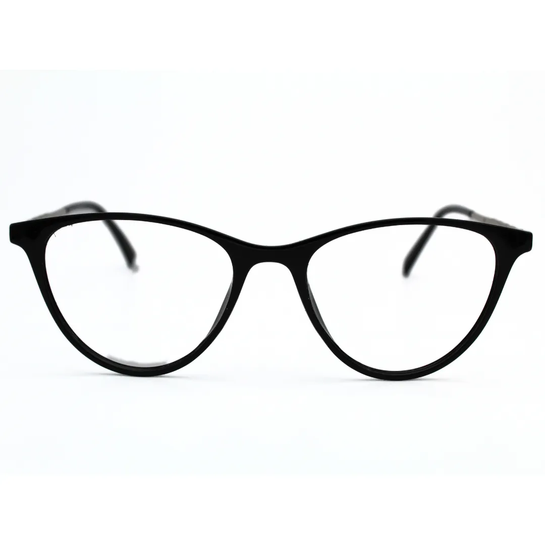 Jubleelens Stylish Oval Eyeglasses for Women - Glossy Black Silver Black126706