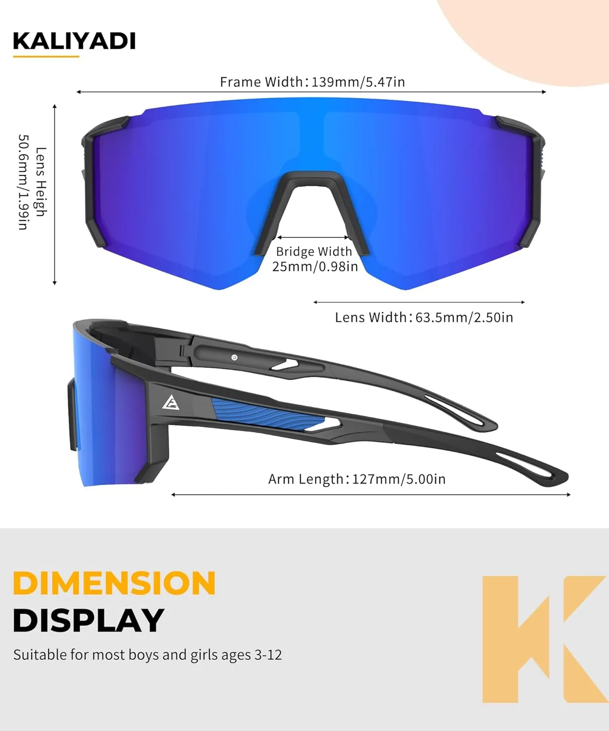 KALIYADI Kids-Sunglasses Youth Baseball Sunglasses: Boys Girls Sports Cycling Running Age 3-12 UV400 Protection