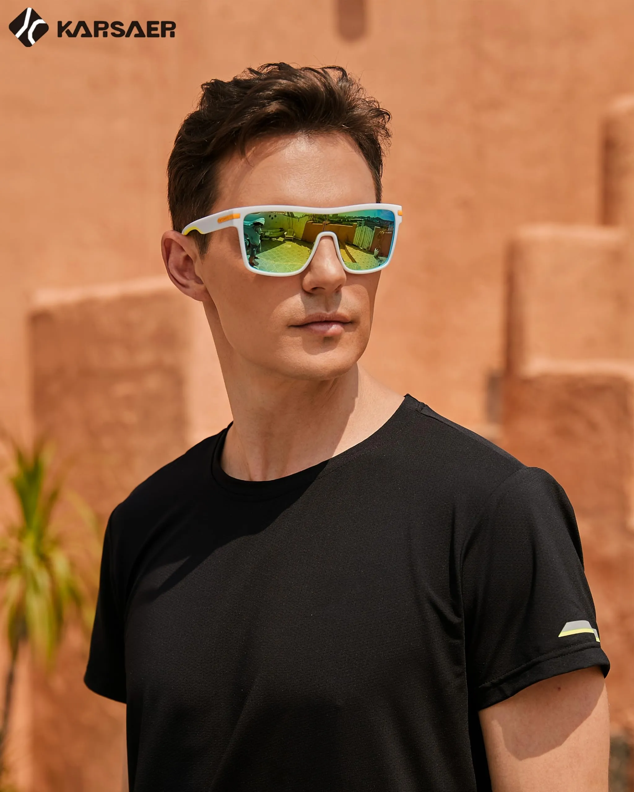 Karsaer Flat Top TR90 Polarized Sports Men Sunglasses Vintage Square Cycling Running Fishing Golf Hiking Sports Glasses
