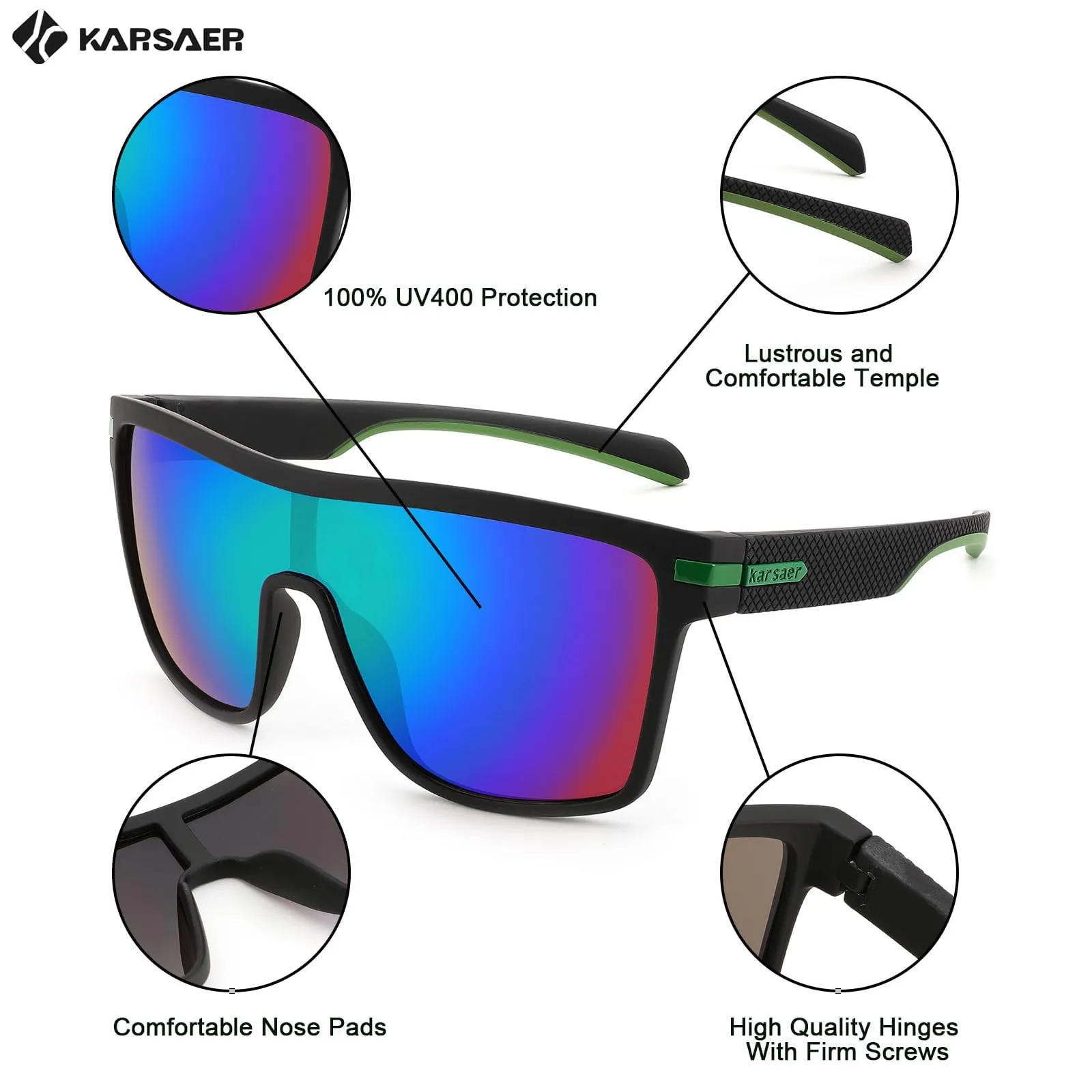 Karsaer Flat Top TR90 Polarized Sports Men Sunglasses Vintage Square Cycling Running Fishing Golf Hiking Sports Glasses