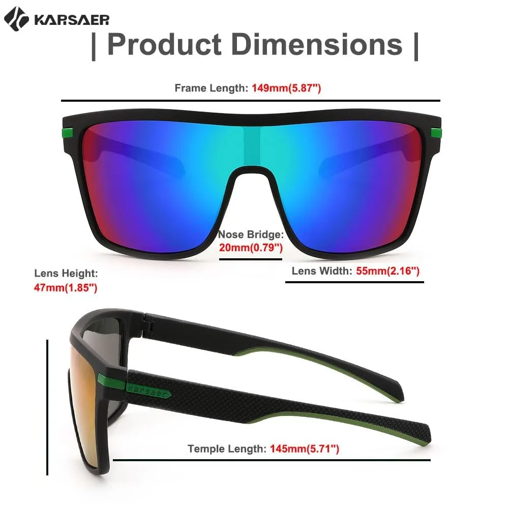 Karsaer Flat Top TR90 Polarized Sports Men Sunglasses Vintage Square Cycling Running Fishing Golf Hiking Sports Glasses