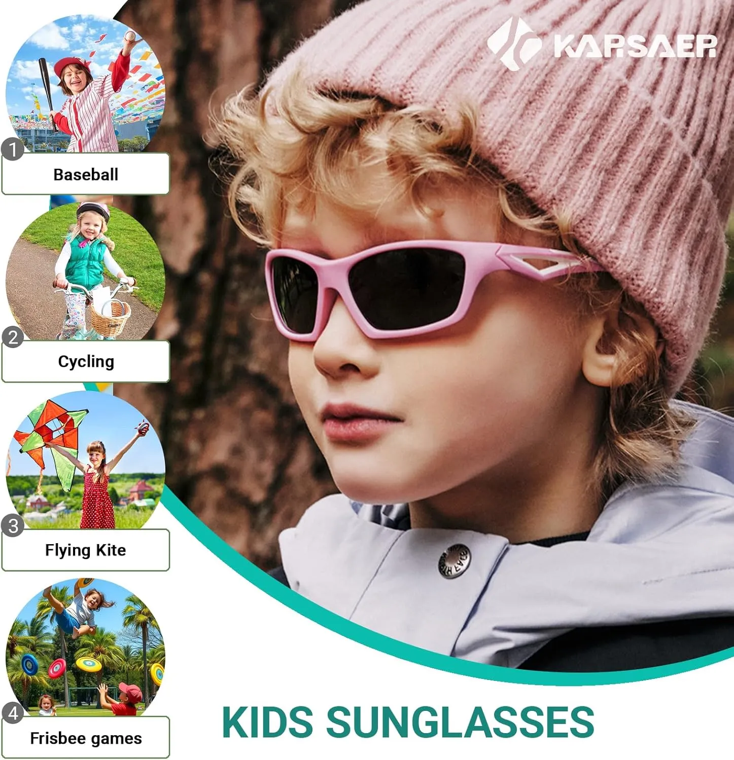 Karsaer Vision Kids Polarized Sports Sunglasses TPEE Unbreakable Glasses for Girls Boys Age 3-8 Cycling Running