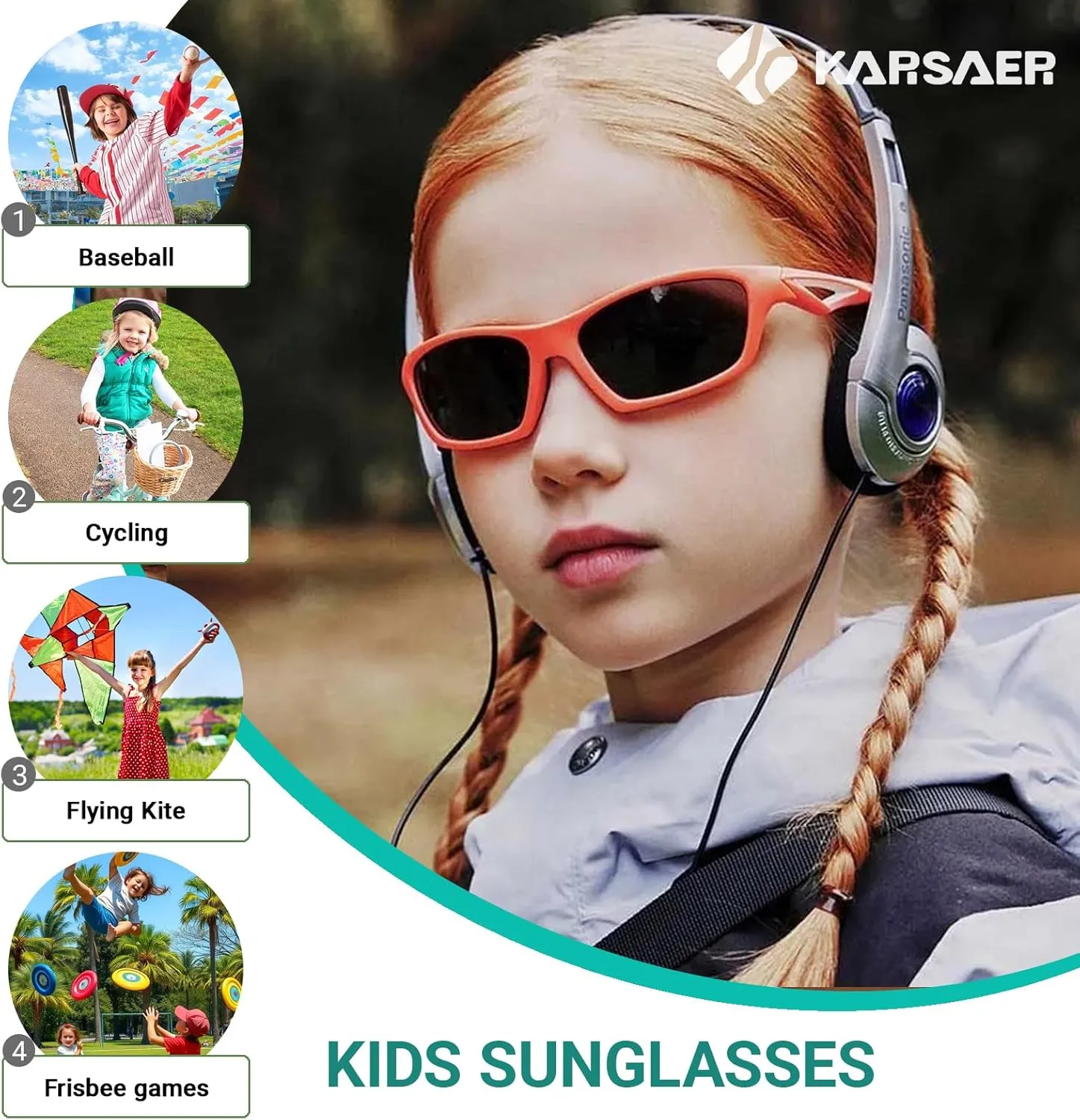 Karsaer Vision Kids Polarized Sports Sunglasses TPEE Unbreakable Glasses for Girls Boys Age 3-8 Cycling Running
